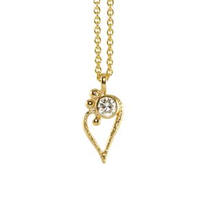 Beautiful asymmetrical heart pendant in gold with large white diamond