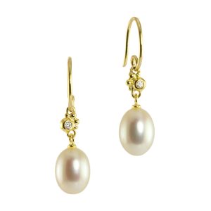 Petite pearl earrings with diamond and pearl