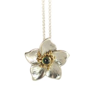 Imbali flower pendant with green tourmaline
