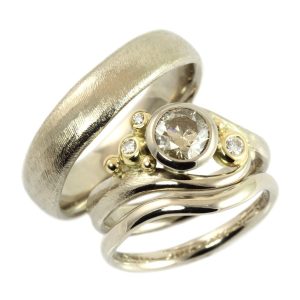 Elven white gold wedding rings with diamonds