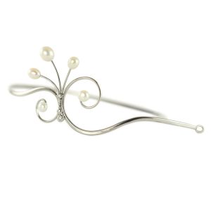 Simple silver tiara with freshwater pearls jumping from the top