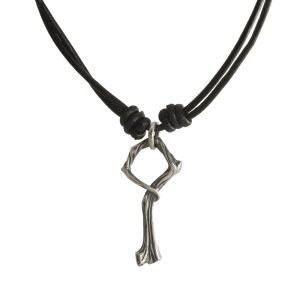Askenfjeld wooden key in silver with raw black leather cord as chain