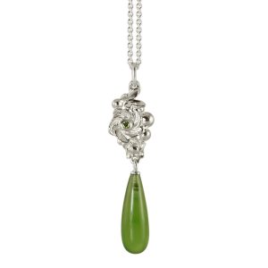 Garden summer pendant in silver with green diamond and green serpentine drop