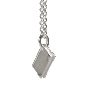 Small fine Bookish pendant in silver for reading nerds. The spine and corners are polished while the cover itself is textured
